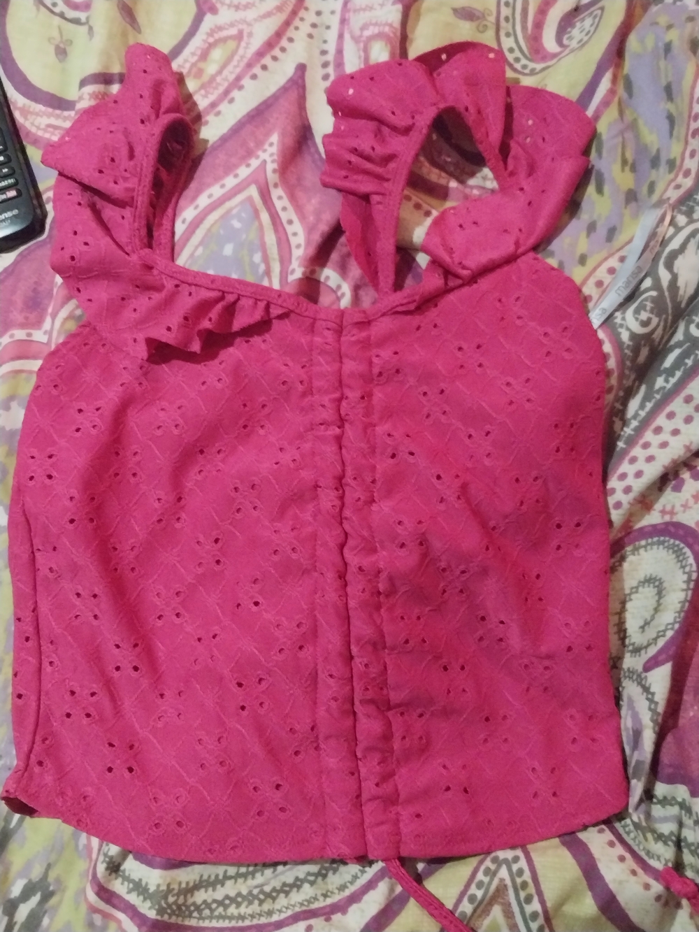 Women's Pink Eyelet Ruffle Crop Top